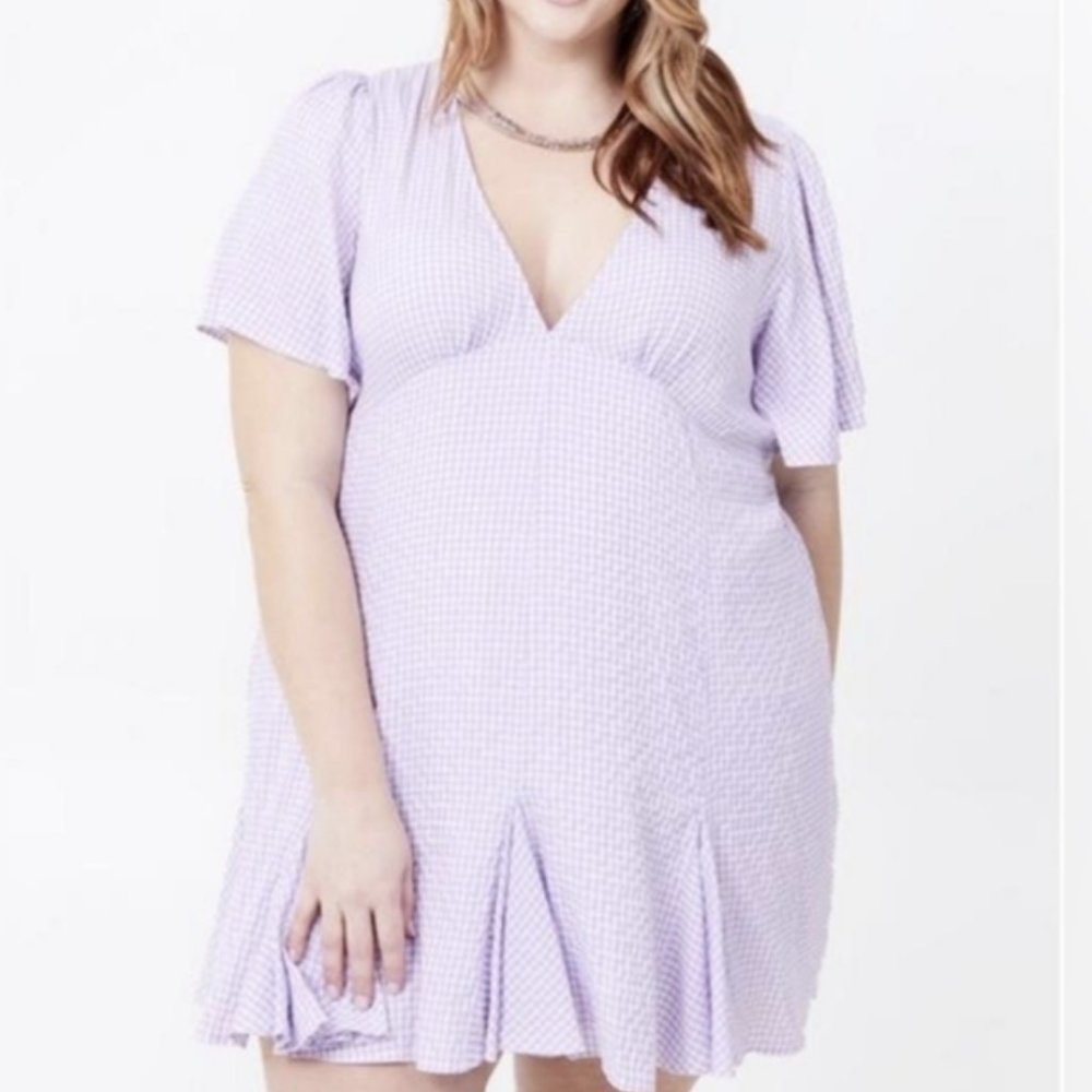 New Arula Altar'd State Lilac Gingham Flutter Sleeve Mini Dress Size XL